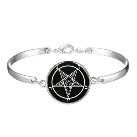 Separated&Struggling Jewelry - Black Baphomet Pentagram Glass Cabochon Bracelet